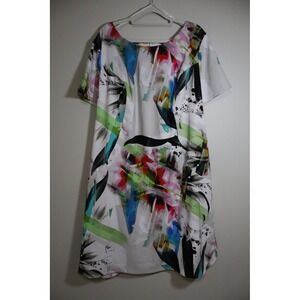 Abstract Floral Artistic AGB Shift Dress 18W White Multi Color Short